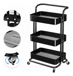 Carrito Organizador Metalico 3 Niveles con Ruedas y Asa Multiuso