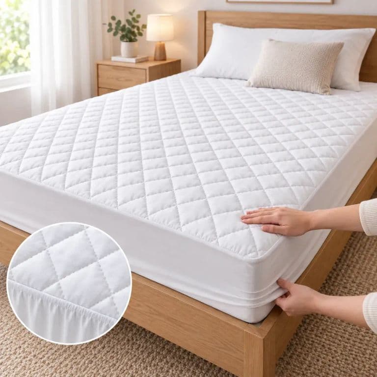 Protector de Colchon Impermeable 2 Plazas 150 x 200 cm con Faldon Ajustable Bambu Blanco