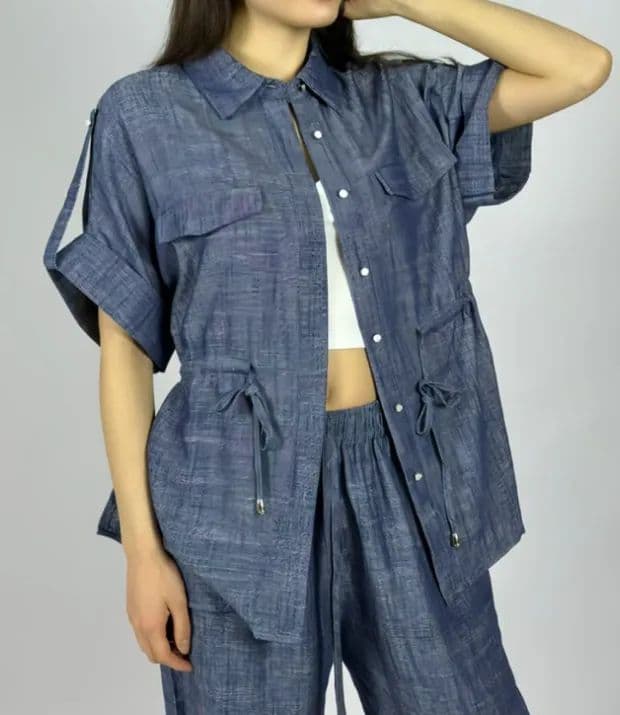 Blusa larga de pretina elasticada Azul L/XL