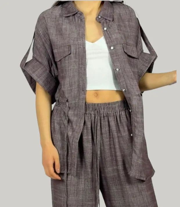 Blusa larga de pretina elasticada Cafe L/XL