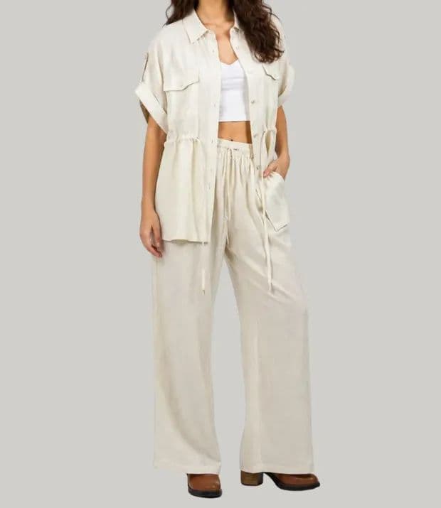 Blusa larga de pretina elasticada Beige M/L