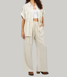 Blusa larga de pretina elasticada Beige 2XL