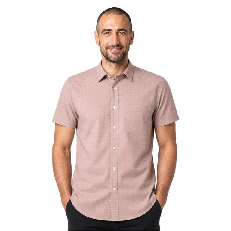 Camisa Corta Estampada Texturizada Hombre Rosa XL