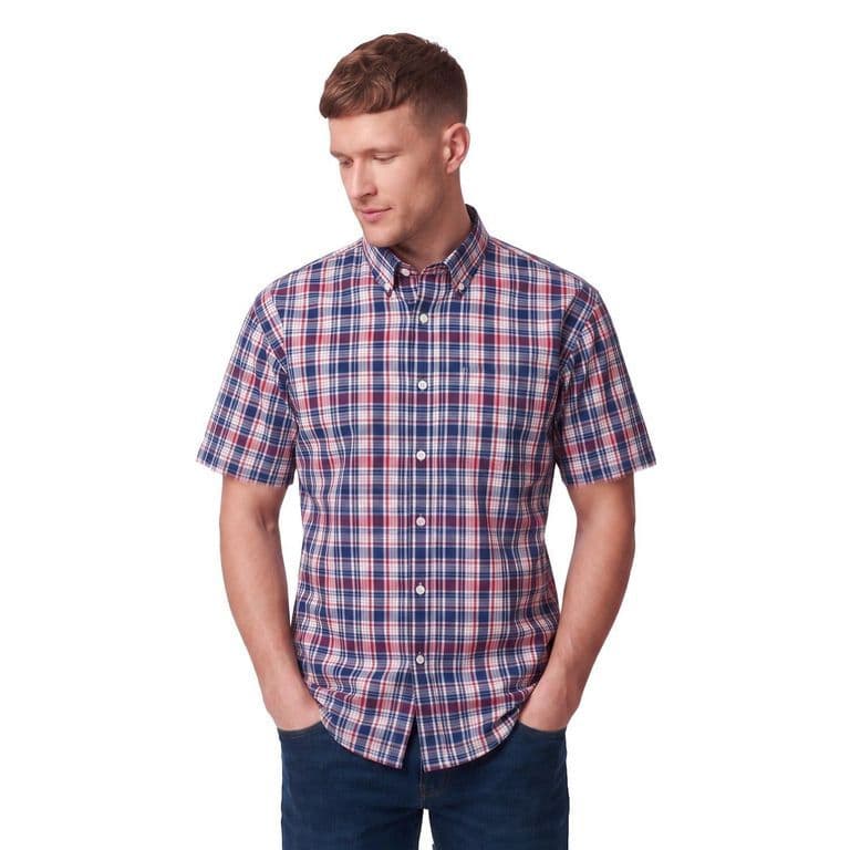 Camisa Manga Corta Cuadros Grandes Hombre Rojo 40