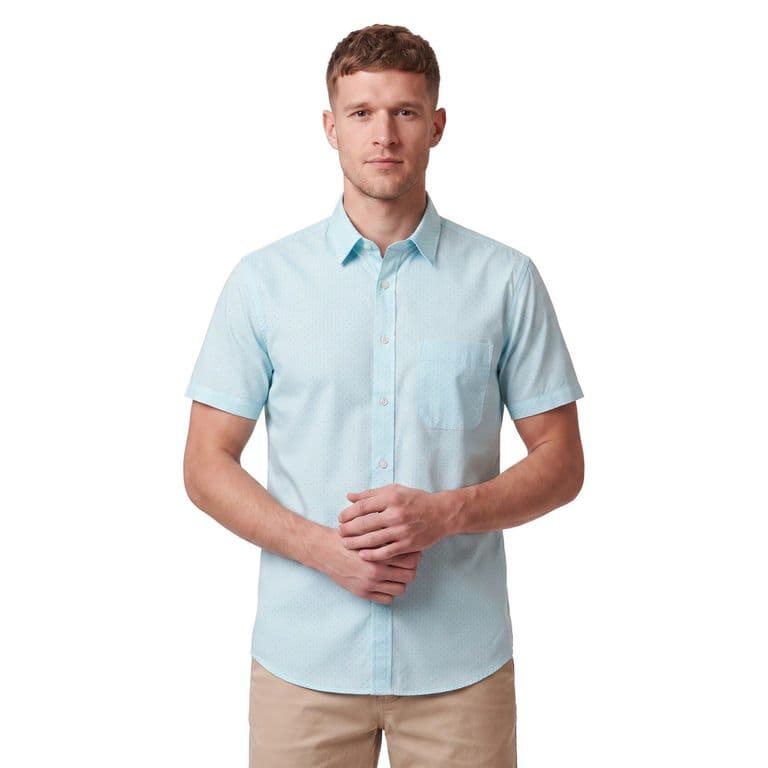 Camisa Manga Corta Estampada Hombre Celeste M
