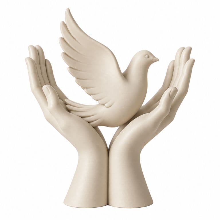 Escultura Decorativa Paloma en Manos Protectoras Beige