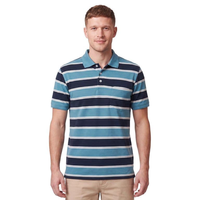 Polera Pique Rayas Hombre Celeste S