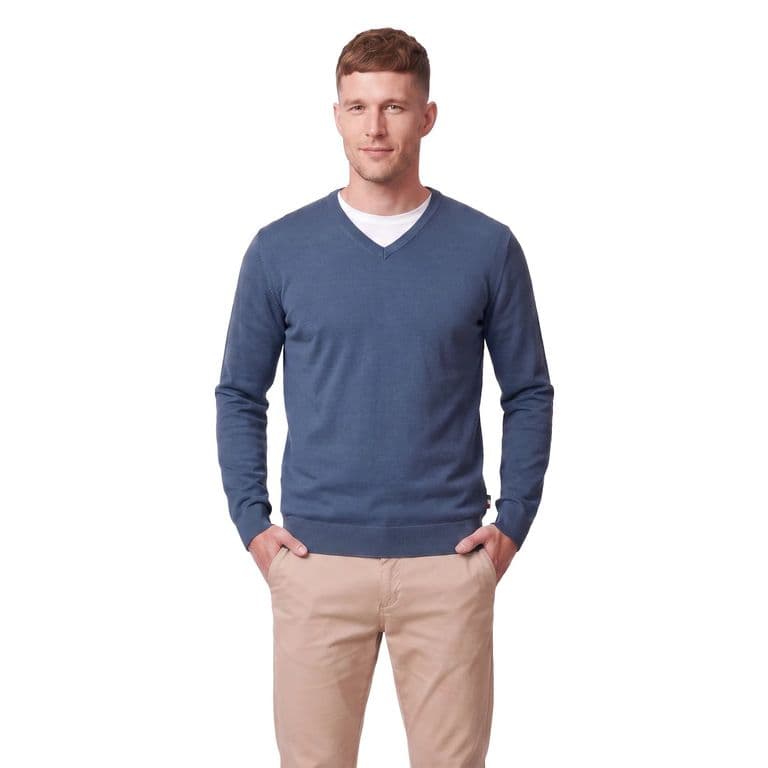 Sweater Cuello V Hombre Azul L