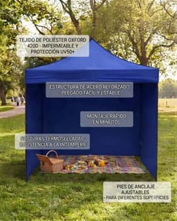 Toldo Plegable 3x3 Metros Carpa Impermeable con Cortinas Laterales UV Azul marino