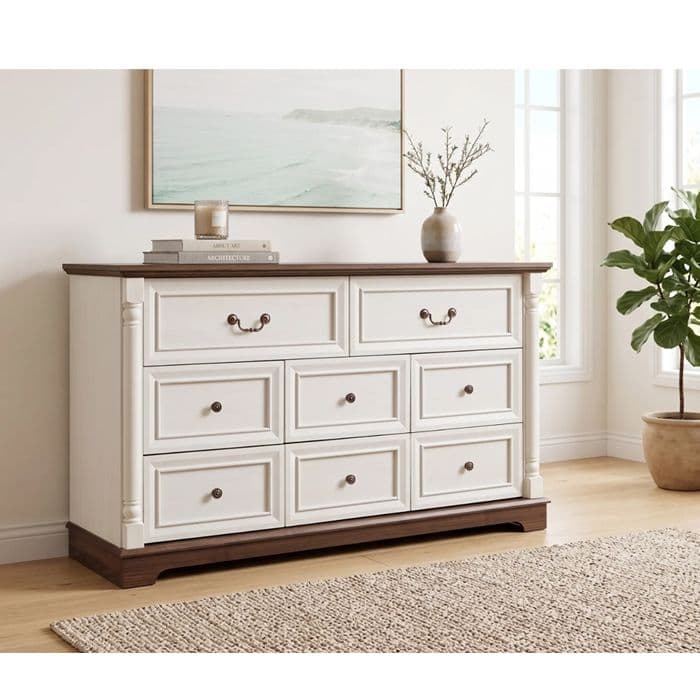 COmoda Cajonera Beige Walnut 8 Cajones 1,4mt.