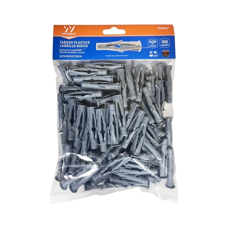TARUGO PLASTICO LADRILLO HUECO 8X50MM 100UN/SET FERRAWYY