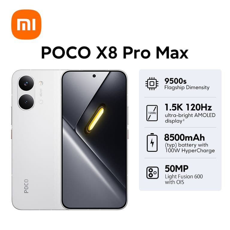Celular POCO X8 Pro Max 12+512G Rendimiento flagship con Dimensity 9500s Blanco 512 GB
