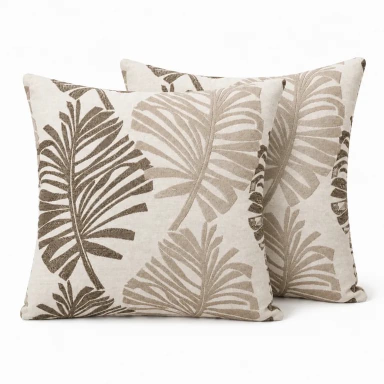 Pack 2 Fundas de Cojin Decorativas Gris Diseno Hojas 45 cm 828