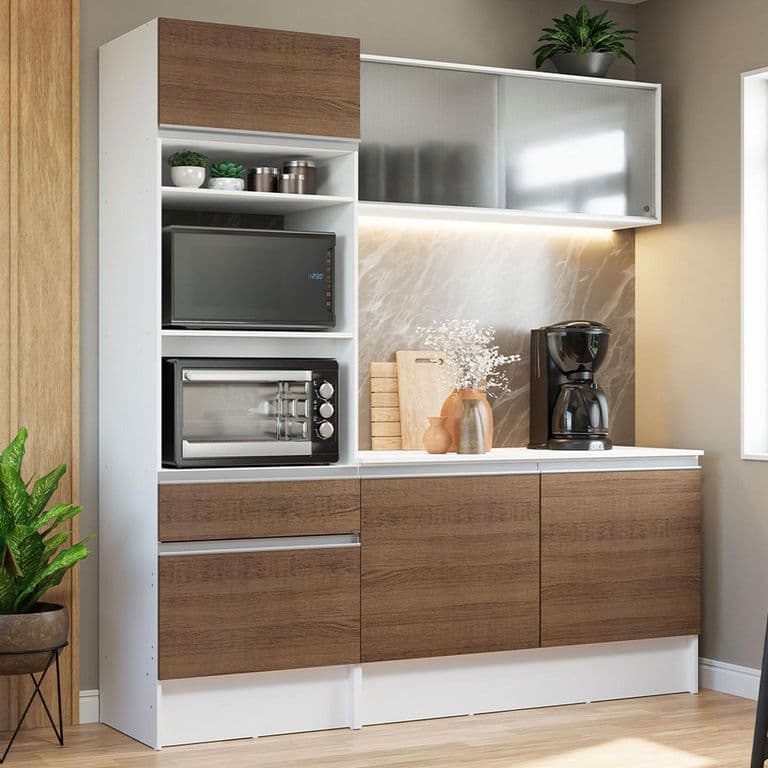 Kit Muebles de Cocina Topazio 180 cm Blanco/Marron 180x52x210 cm