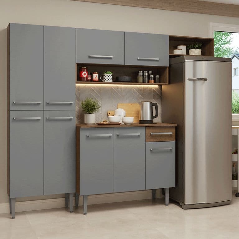 Kit Muebles de Cocina Emilly 229 cm 16 Marron/Gris 229x44x186 cm
