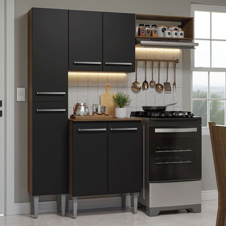 Kit Muebles de Cocina Emilly 156 cm 01 Marron/Negro 156x44x186 cm