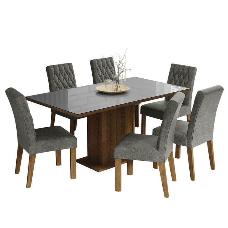 Juego de Comedor Georgia con 6 Sillas Marron/Gris/Silver 160x90x80 cm