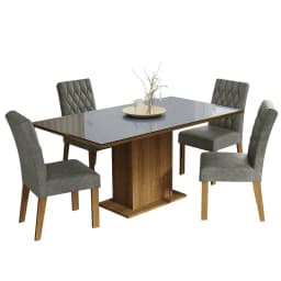Juego de Comedor Marilia con 4 Sillas Marron/Gris/Silver 160x90x80 cm
