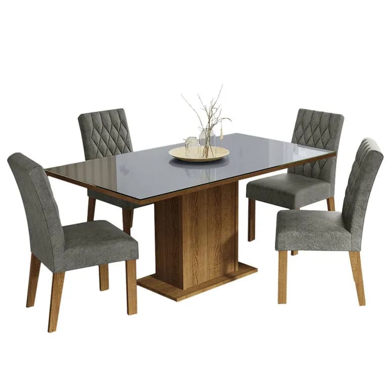 Juego de Comedor Marilia con 4 Sillas Marron/Gris/Silver 160x90x80 cm