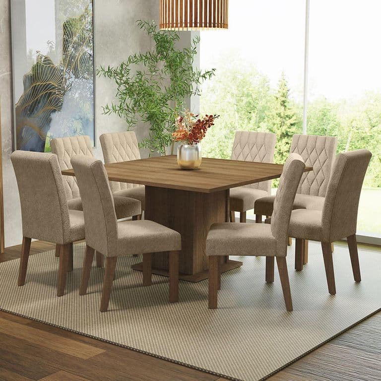 Juego de Comedor Leila con 8 Sillas Marron/Imperial 136x136x77 cm