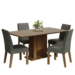 Juego de Comedor Keila con 4 Sillas Marron/Crema/Silver 160x90x79 cm