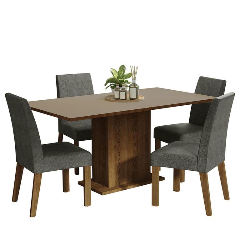 Juego de Comedor Keila con 4 Sillas Marron/Crema/Silver 160x90x79 cm