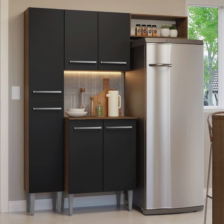 Kit Muebles de Cocina Emilly 156 cm 03 Marron/Negro 156x44x186 cm