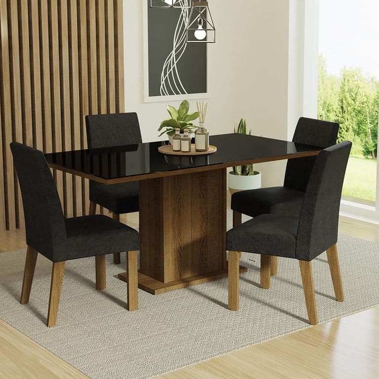 Juego de Comedor Avril con 4 Sillas Marron/Negro/Oxford 160x90x80 cm