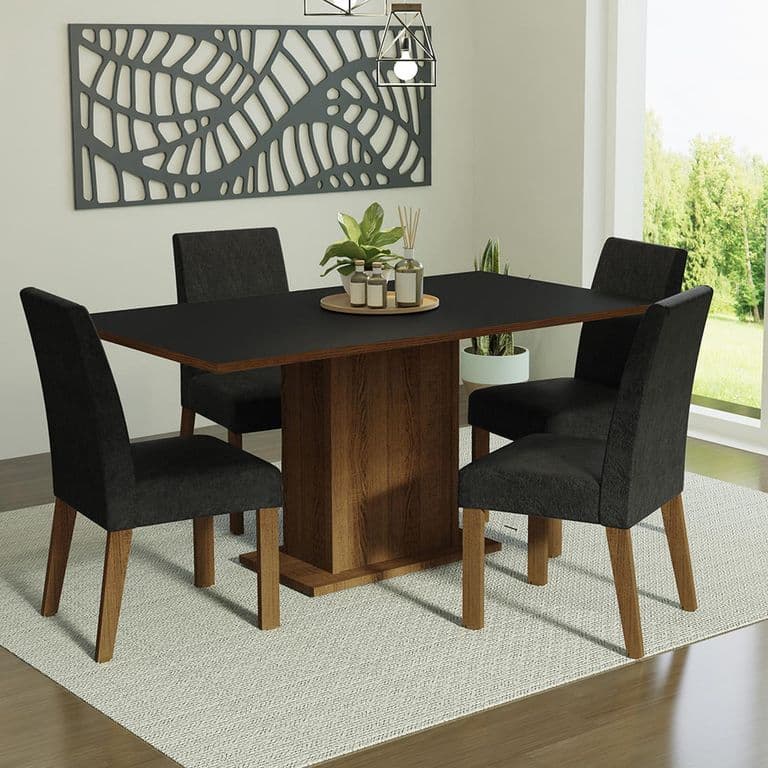 Juego de Comedor Keila con 4 Sillas Marron/Negro/Oxford 160x90x79 cm