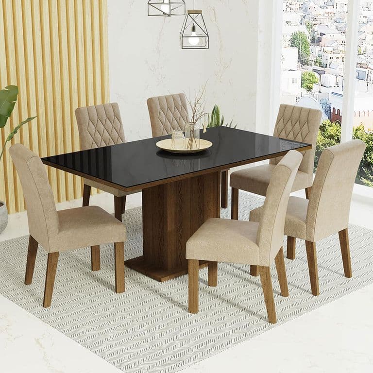 Juego de Comedor Georgia con 6 Sillas Marron/Negro/Imperial 160x90x80 cm