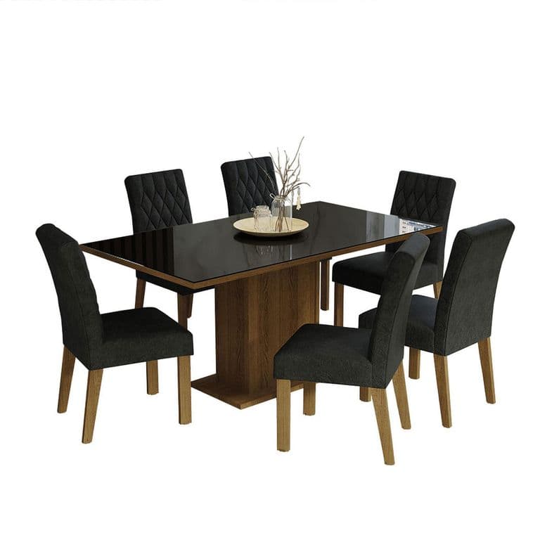 Juego de Comedor Georgia con 6 Sillas Marron/Negro/Oxford 160x90x80 cm
