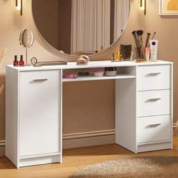 Tocador 136 cm 1 Puerta 3 Cajones Blanco 136x45x77  cm