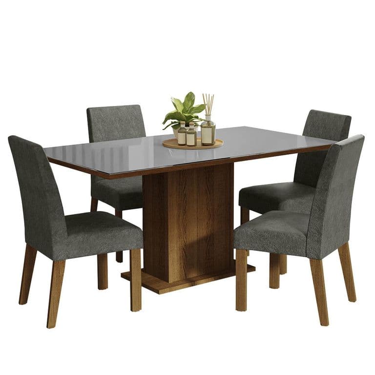 Juego de Comedor Avril con 4 Sillas Marron/Gris/Silver 160x90x80 cm
