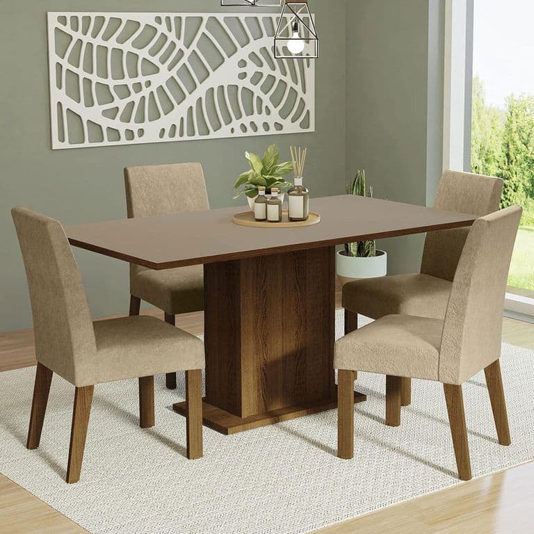 Juego de Comedor Keila con 4 Sillas Marron/Crema/Imperial 160x90x79 cm