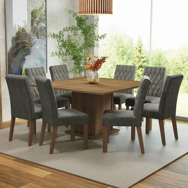Juego de Comedor Leila con 8 Sillas Marron/Silver 136x136x77 cm