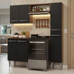 Kit Muebles de Cocina Emilly 156 cm 02 Marron/Negro 156x44x186 cm