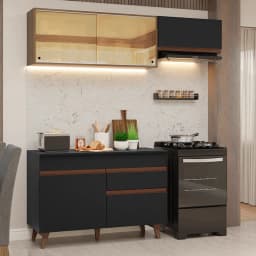 Kit Muebles de Cocina Reims 190 cm 05 Negro/Marron 190x52x210 cm