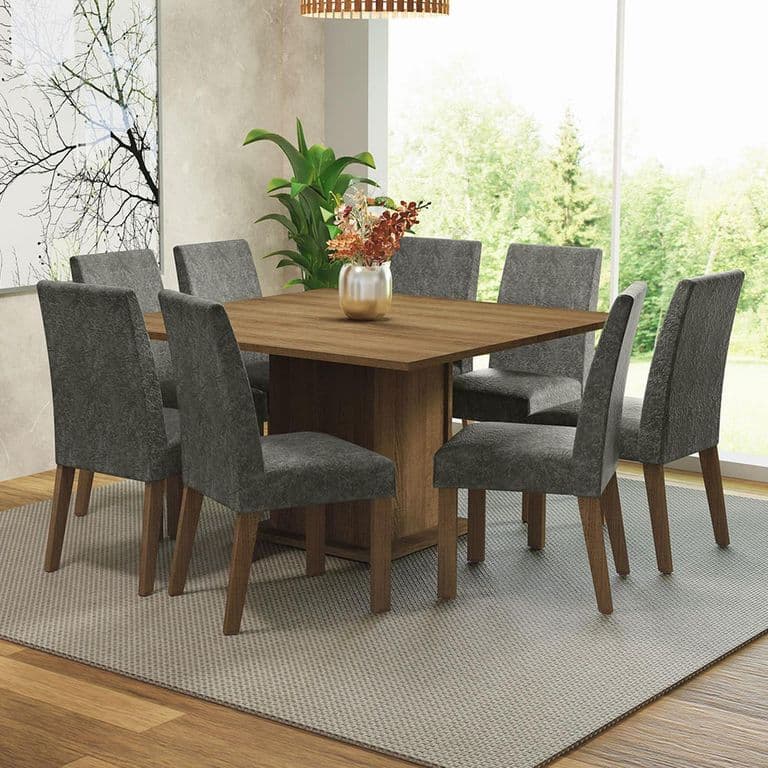 Juego de Comedor Doris con 8 Sillas Marron/Silver 136x136x77 cm