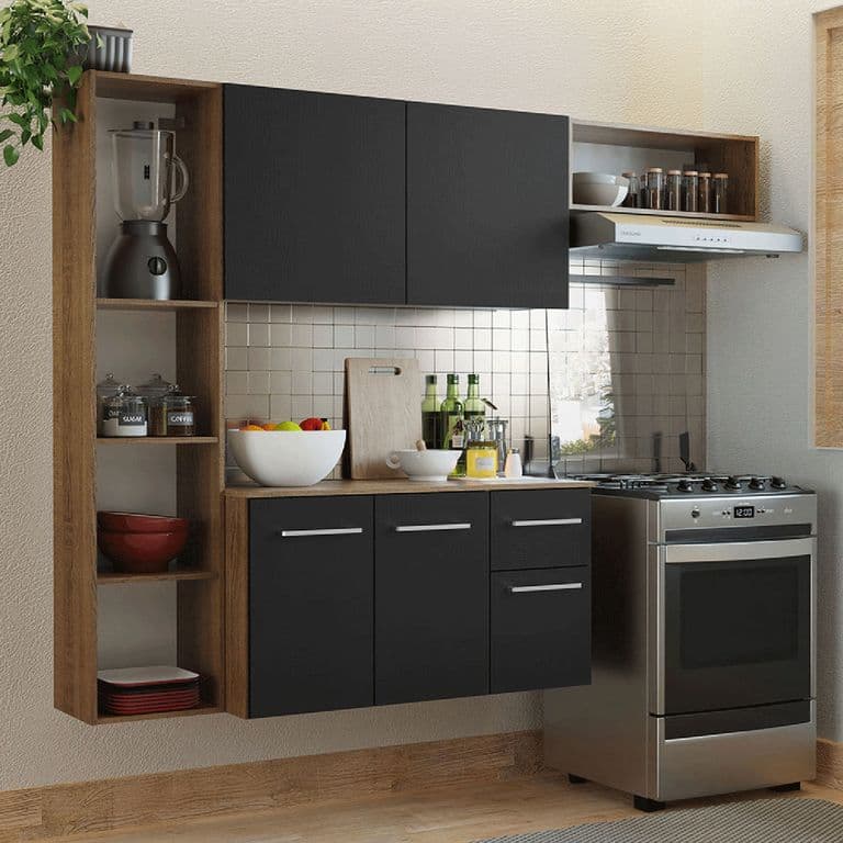 Kit Muebles de Cocina Easy 180 cm Marron/Negro 180x36x136 cm