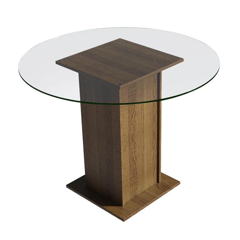 Mesa de Comedor 5324 Cubierta de Vidrio Redonda Marron 90x90x76 cm