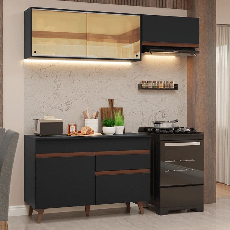 Kit Muebles de Cocina Reims 190 cm 05 Negro 190x52x210 cm