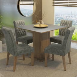 Juego de Comedor Livia con 4 Sillas Marron/Gris/Silver 90x90x78 cm