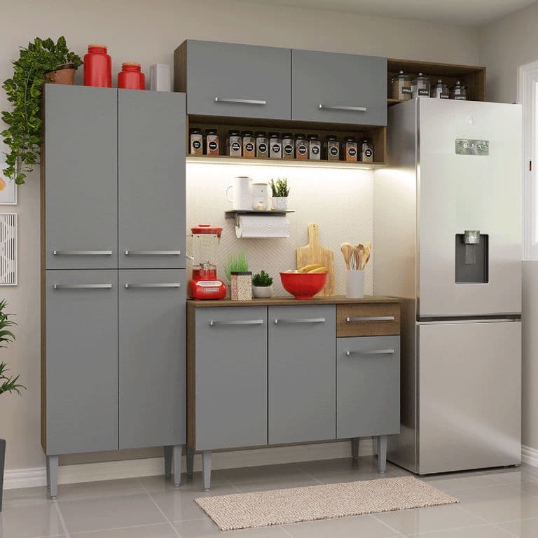 Kit Muebles de Cocina Emilly 229 cm 18 Marron/Gris 229x44x210 cm