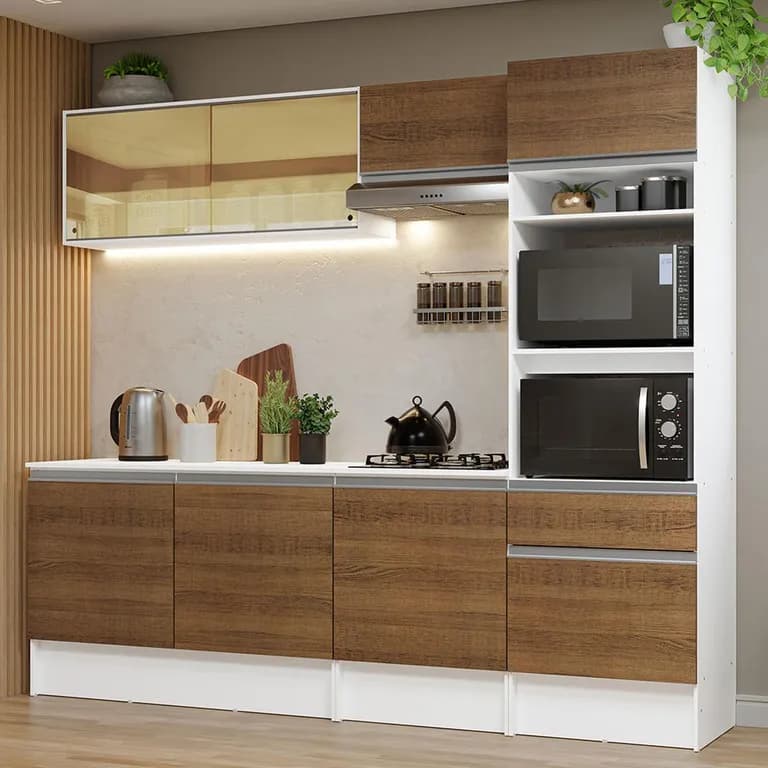 Kit Muebles de Cocina Diamante 180 cm 06 Blanco/Marron 240x52x210 cm