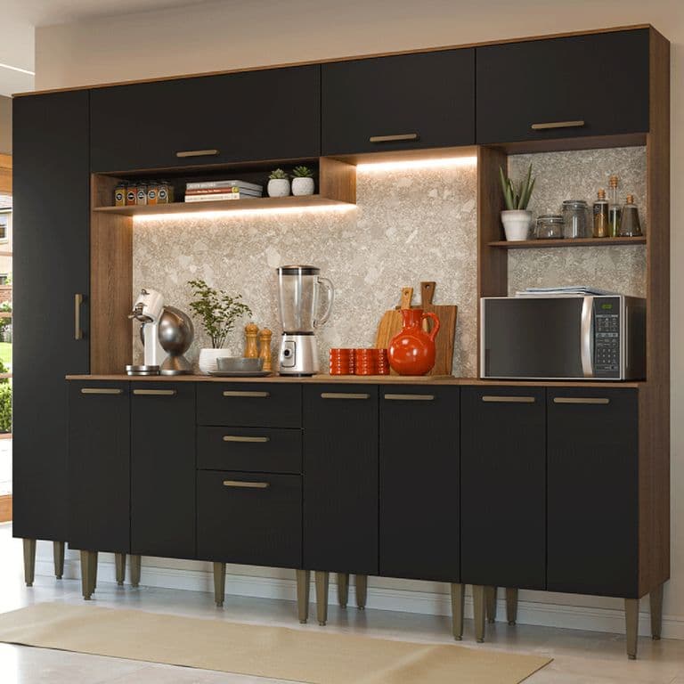 Kit Muebles de Cocina Lille 265 cm Marron/Negro 265x44x205 cm