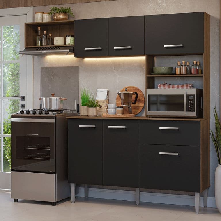 Kit Muebles de Cocina Aura 196 cm Marron/Negro 196x42x187 cm