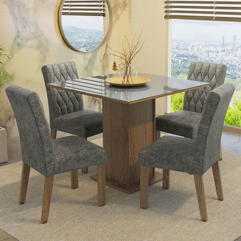 Juego de Comedor Anaju con 4 Sillas Marron/Gris/Silver 90x90x78 cm