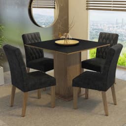 Juego de Comedor Livia con 4 Sillas Marron/Negro/Oxford 90x90x78 cm