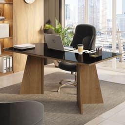 Escritorio Ejecutivo de Oficina 5388 Cubierta Vidrio 180 cm Negro 180x90x78 cm