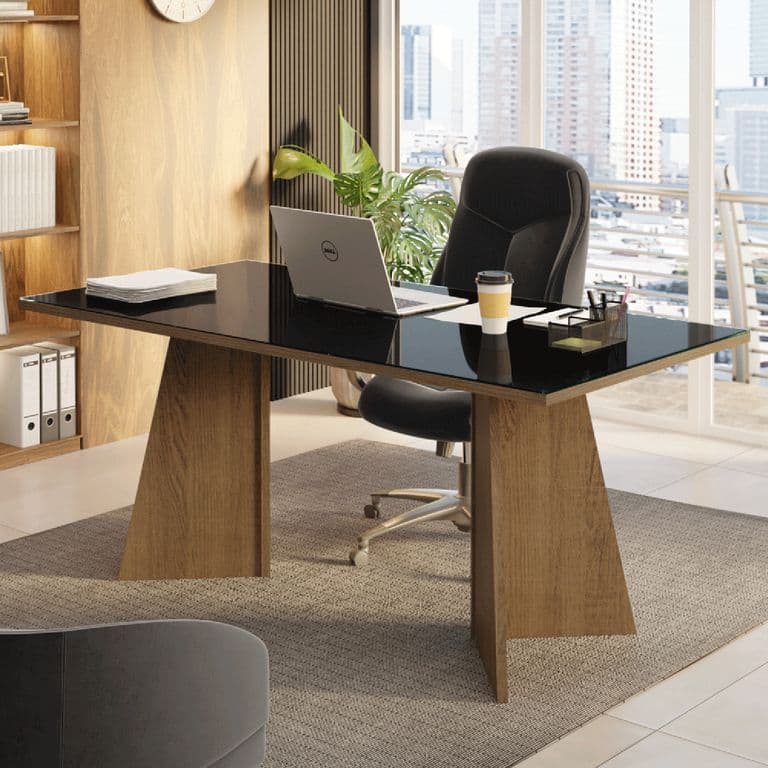 Escritorio Ejecutivo de Oficina 5388 Cubierta Vidrio 180 cm Negro 180x90x78 cm